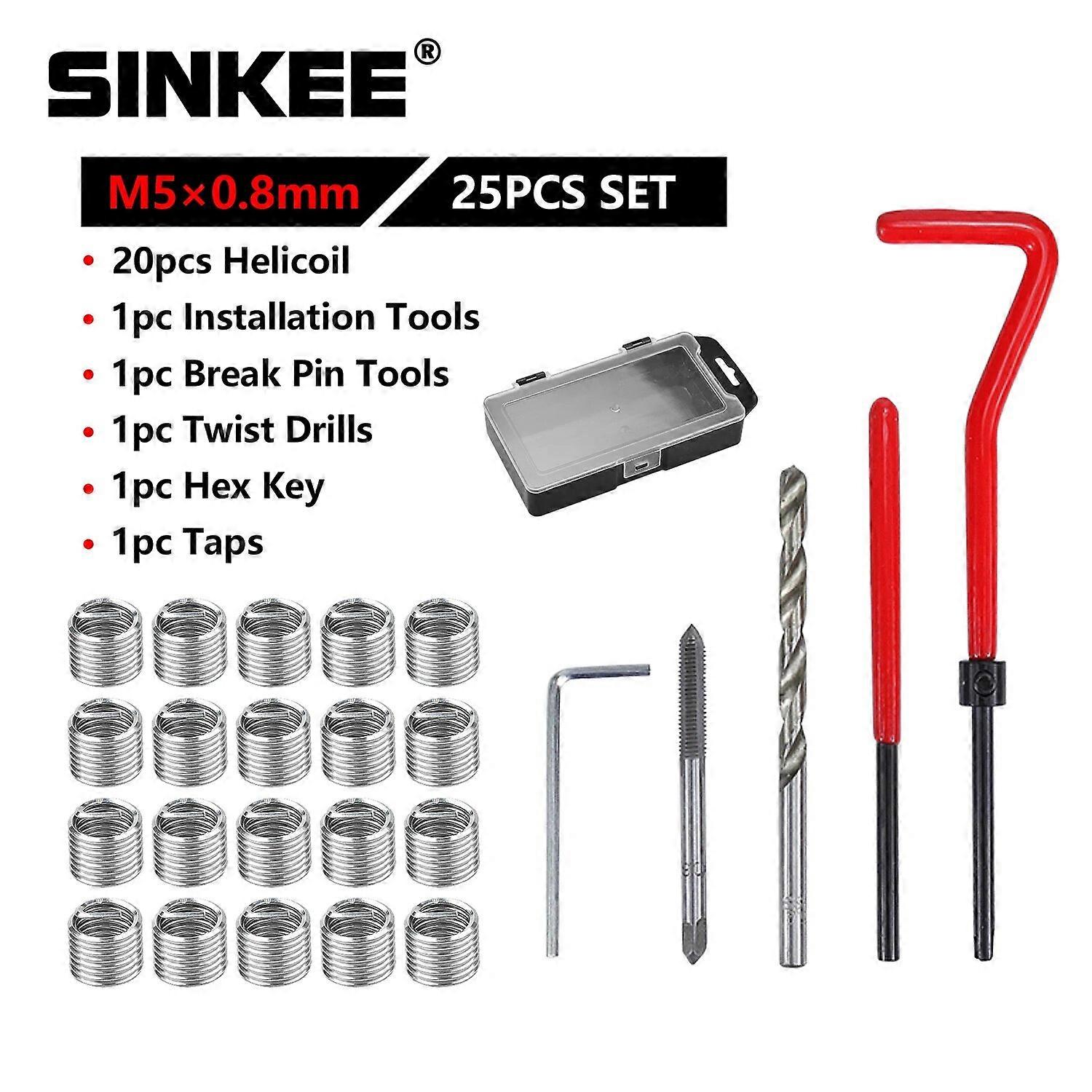 Thread Repair Insert Tool 25PCS M5 For Restoring Damaged Recoil Threads Spanner Wrench Twist Drill Bit Kit No.42000