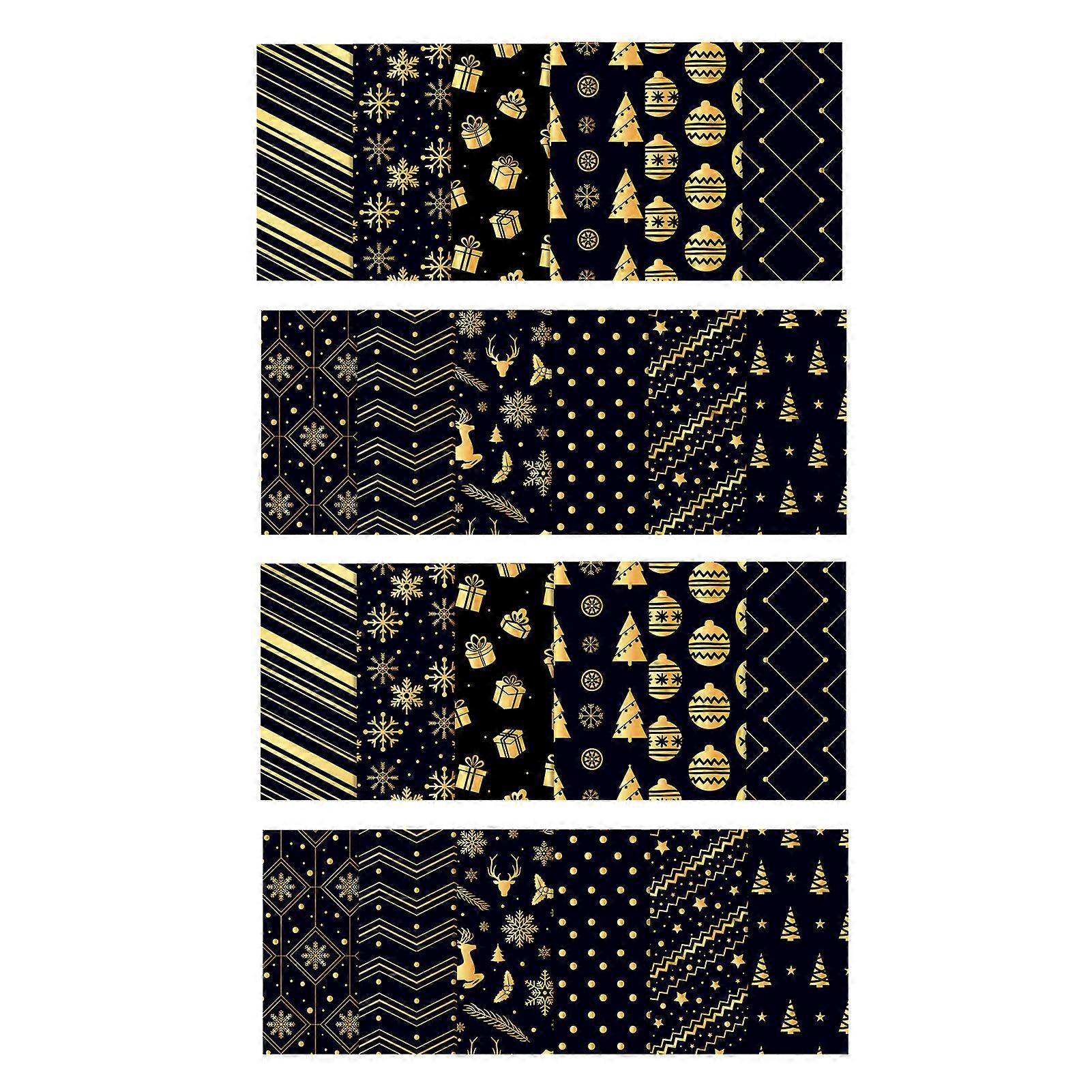 24Pcs/Set Christmas Black Golden Scrapbook Paper Pad Christmas Tree Snowflake Elk Pattern Double-Sided Cardstock Paper for Scrapbooking DIY Decorative