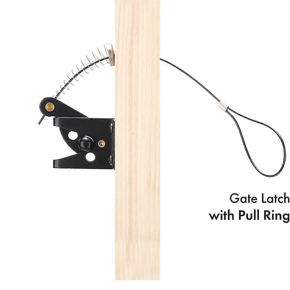 Self Locking Gate Latch for Wooden Fence Heavy Duty, Steel Spring Cable Pull String Gate Hardware Gate Lock for Garden