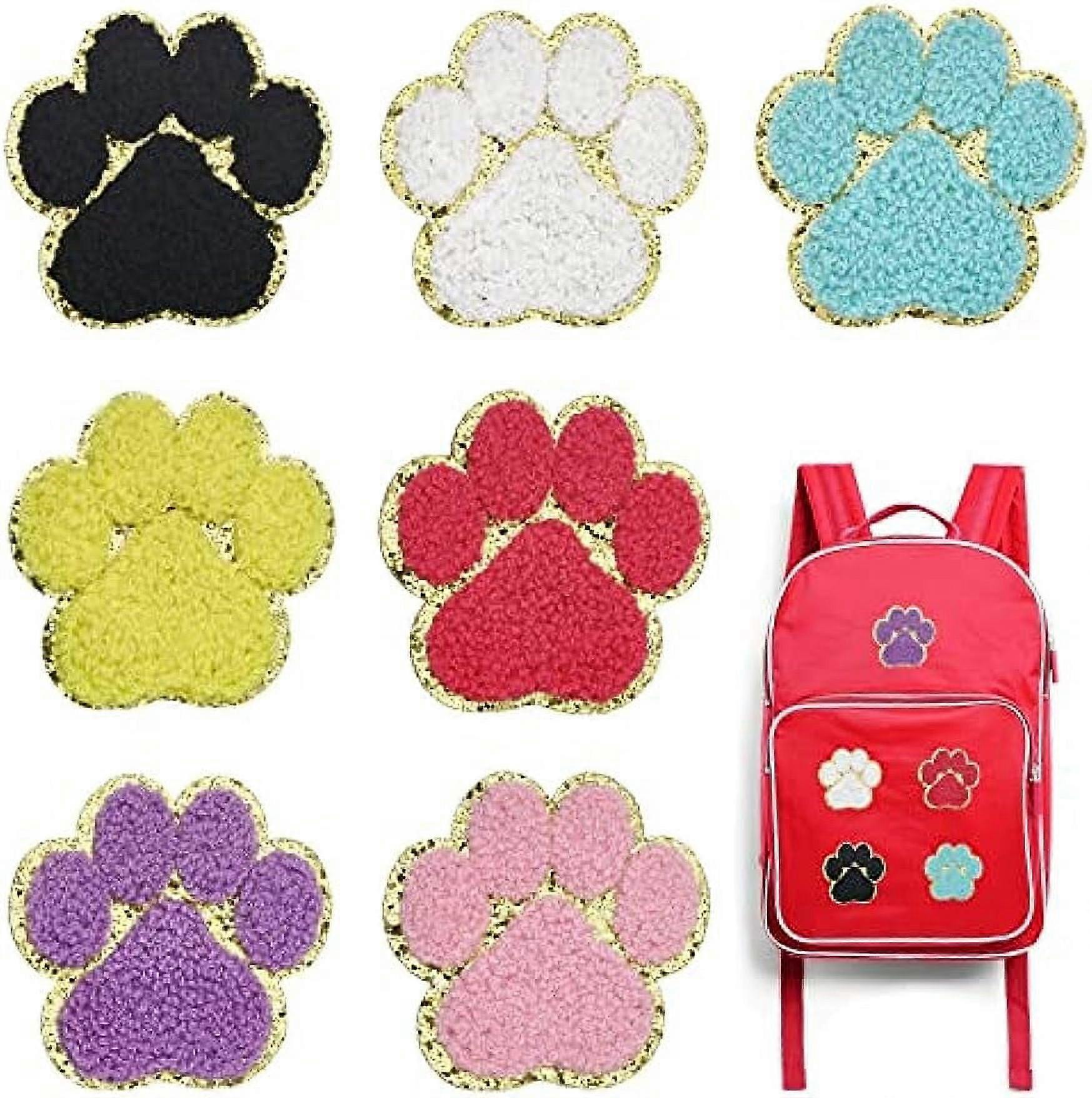 28Pcs 7 Colors Self Adhesion Paw Print Patch Sticker Embroidery Style Cloth Patches Sew on Patche
