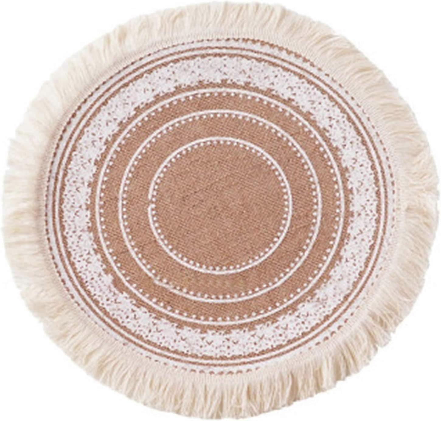 Set of 4 Round Woven Placemats Washable Round Placemats Coasters with Tassel Washablestyle 1