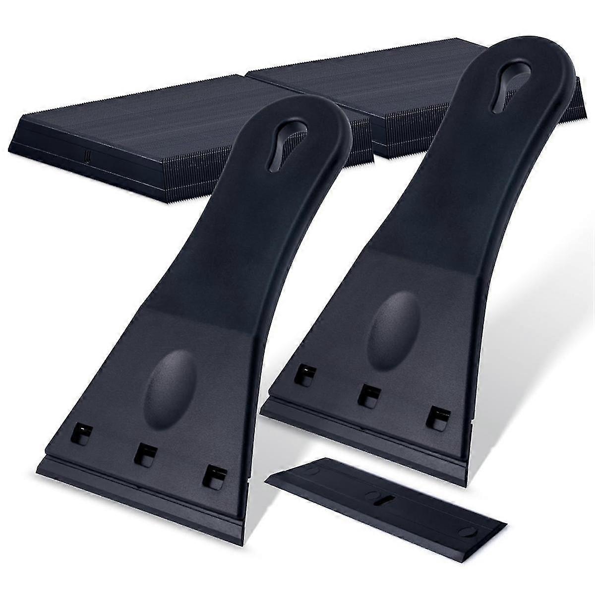 2 Pack Plastic Blade Scraper with 100Pcs Single Edge Plastic Blades, Extra Big Scraper Tool for Rem