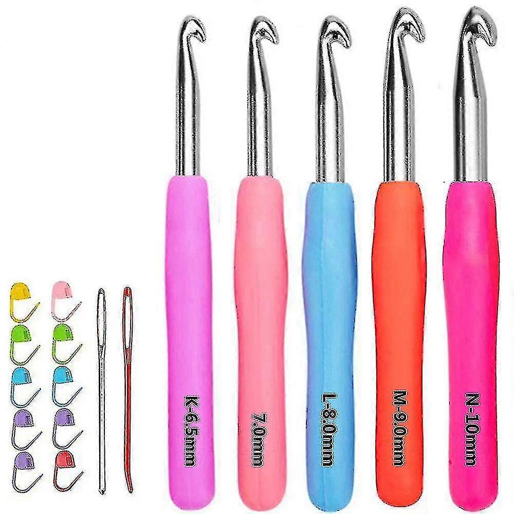 Crochet Hooks Set,5 Pcs Ergonomic Soft Grip Handles Large-eye Blunt