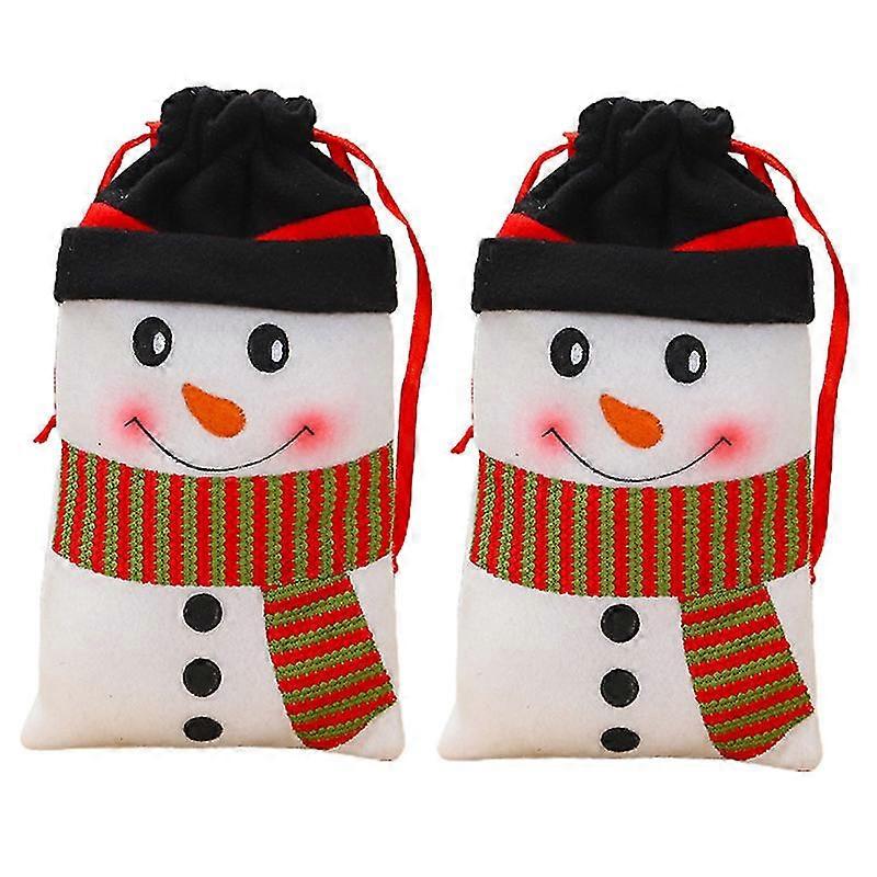 2pcs Portable Candy Gift Drawstring Bags Christmas Elements Storage Pouches
