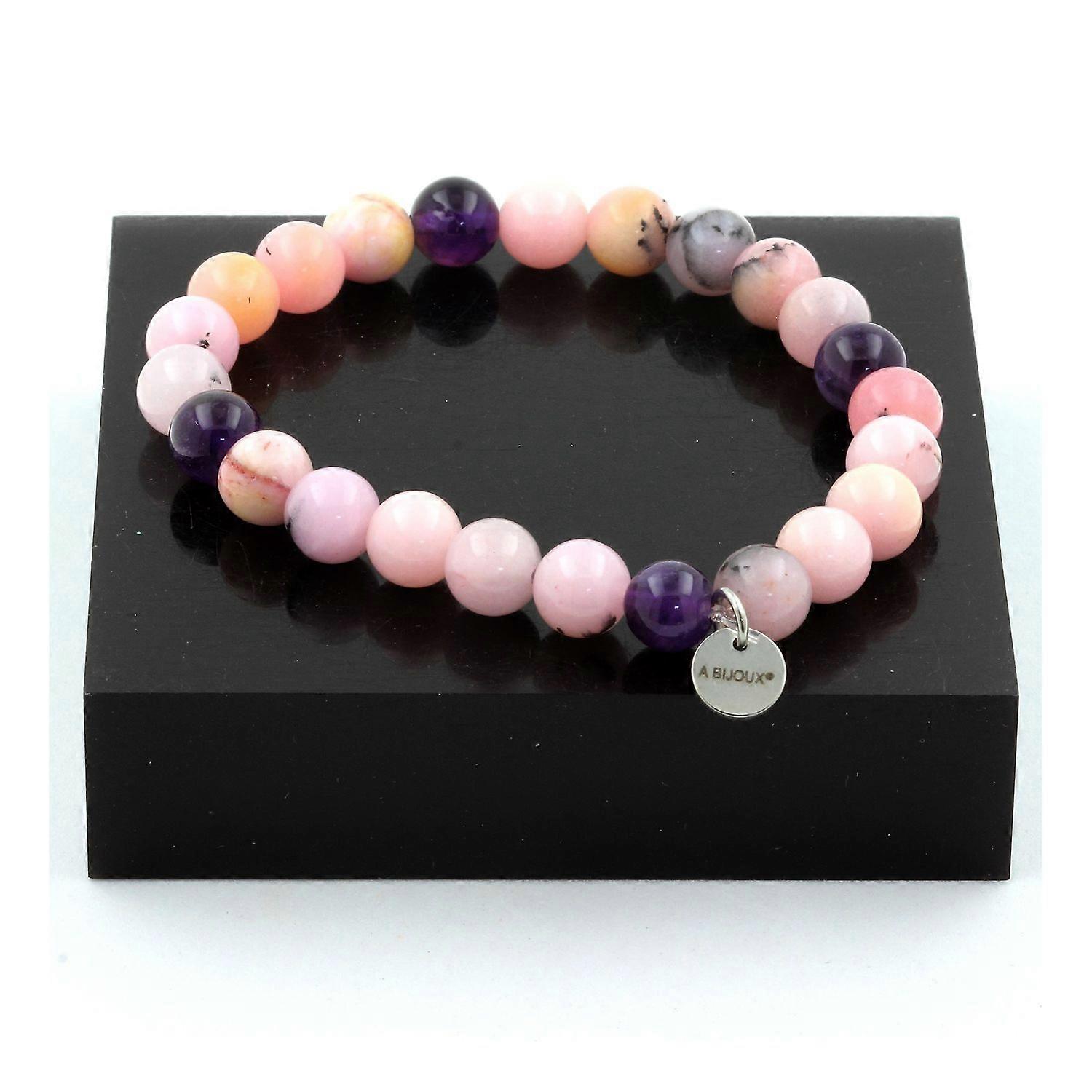 Pink Opal + Amethyst Beaded Bracelet 8 mm