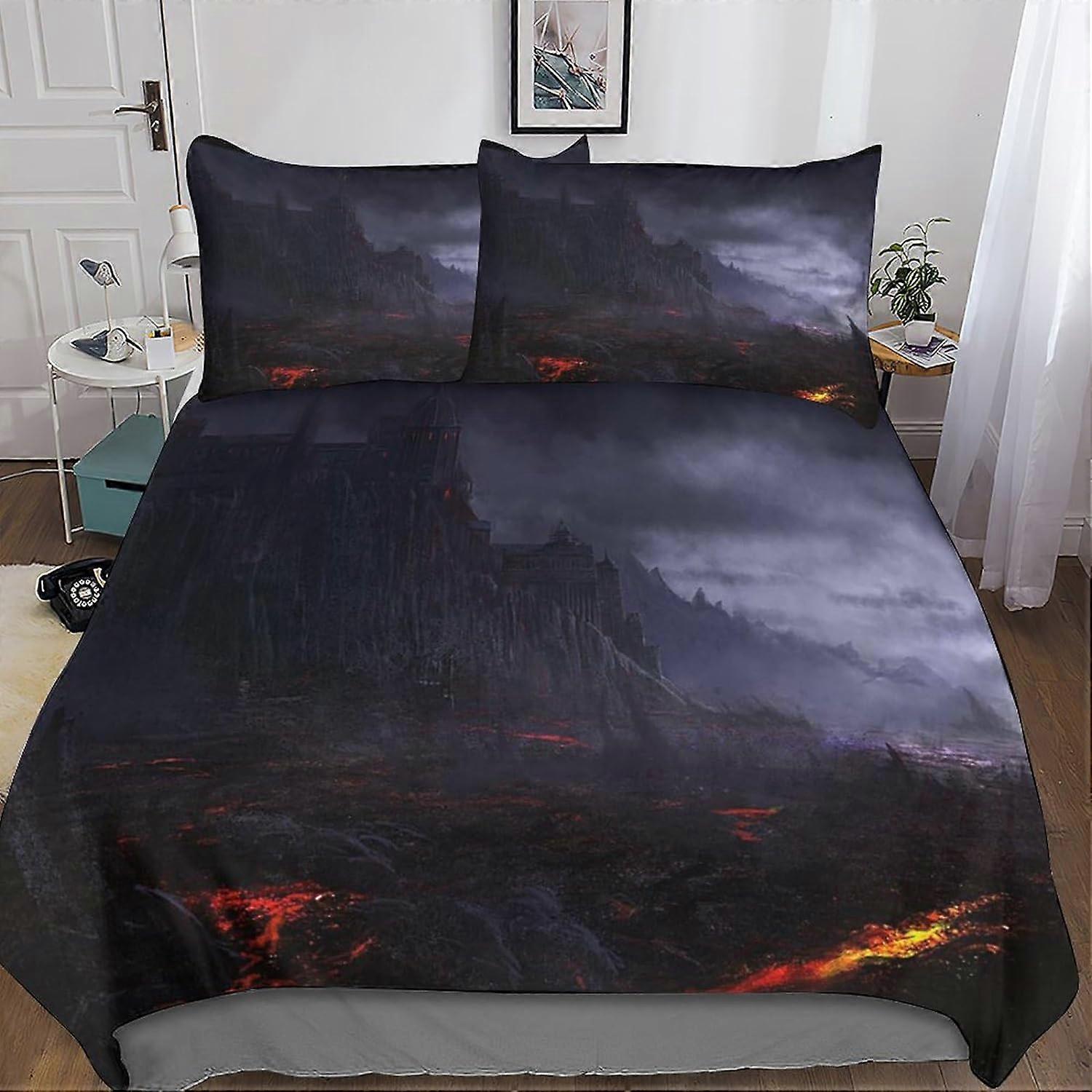 مجموعة مفروشات قلعة العصور الوسطى غطاء لحاف ، مجموعة مفروشات مع أكياس وسائد ، مجموعات غطاء لحاف من ستوكات القلعة ، نمط عملات معدنية مع حديد 135 * 200 سم