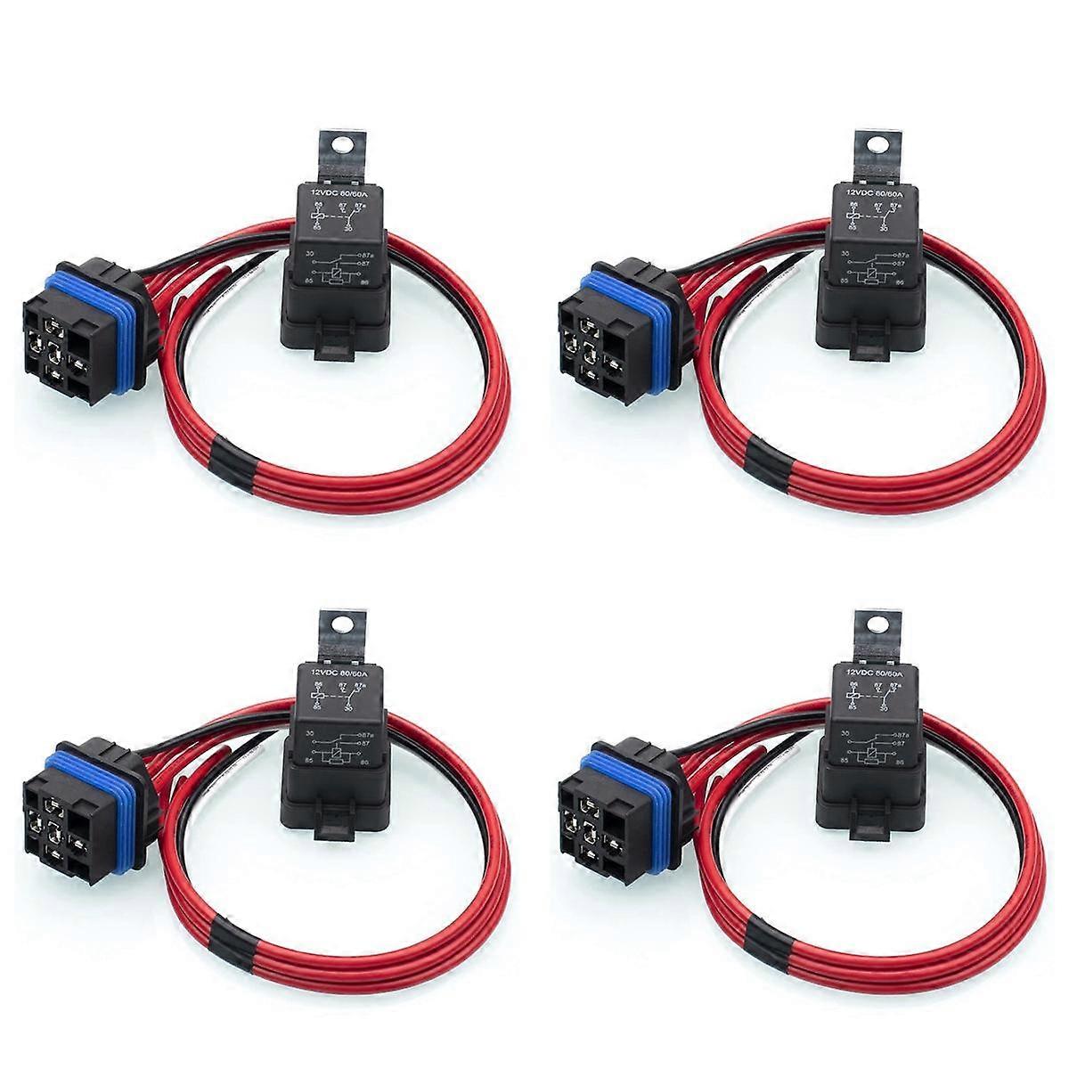 4X 60/80 Amp 12 Volt Waterproof Automotive Relay with Pigtail 5-Pin Heavy Duty 12 AWG Relays for Bo