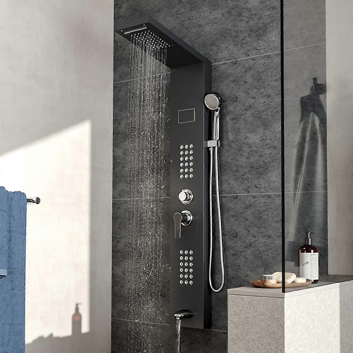 Stainless Steel Shower Panel with LED Temperature Display and Hand Shower
