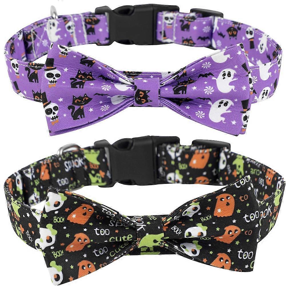 new2個のハロウィーン犬と猫の首輪、弓調節可能な快適なハロウィーン犬の首輪付き