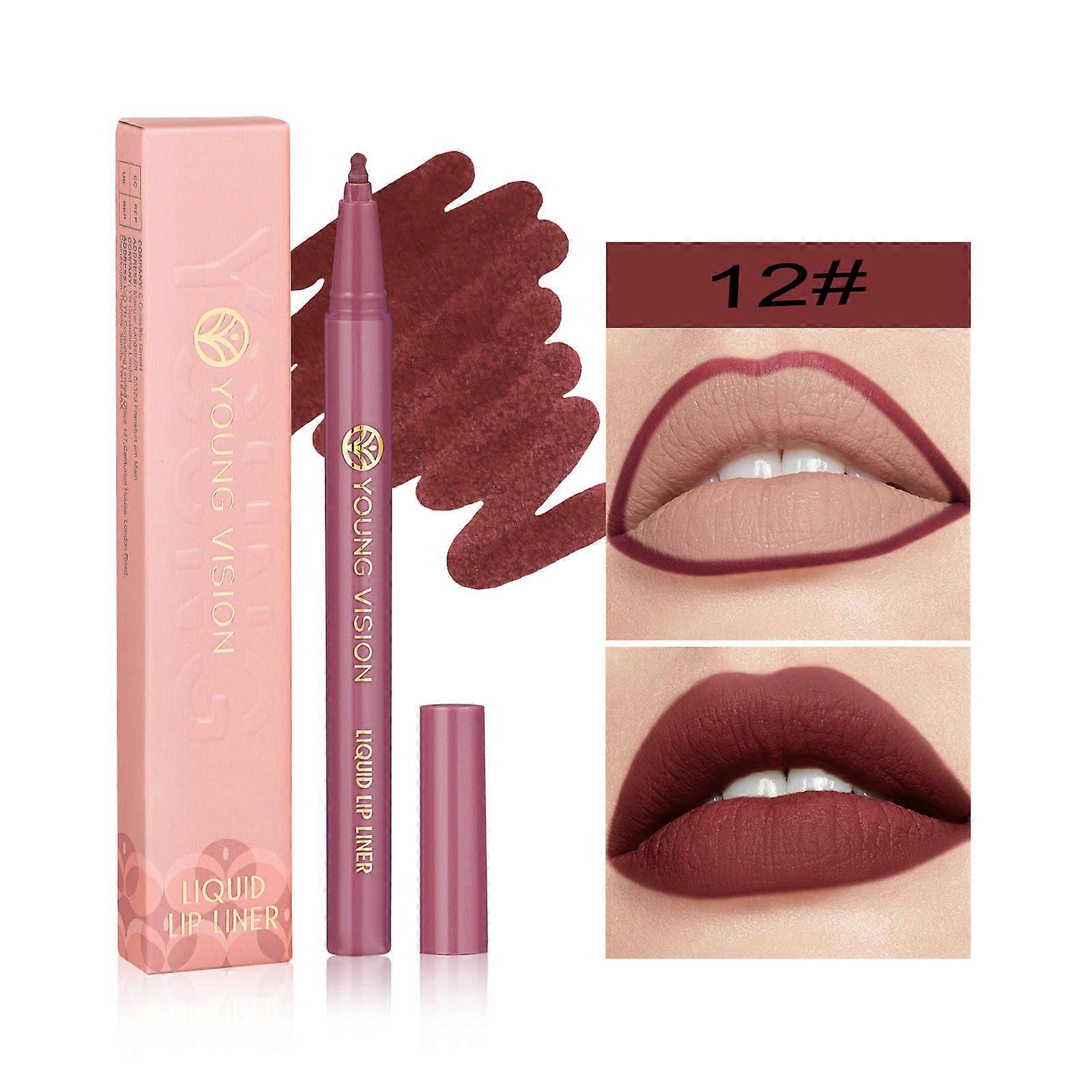 YOUNG VISION Matte Liquid Lipliner Sponge Gourd Head Foged Surface Bare Color Waterproofed Lip Glaze Red Pen 0.6ml FLYE1994