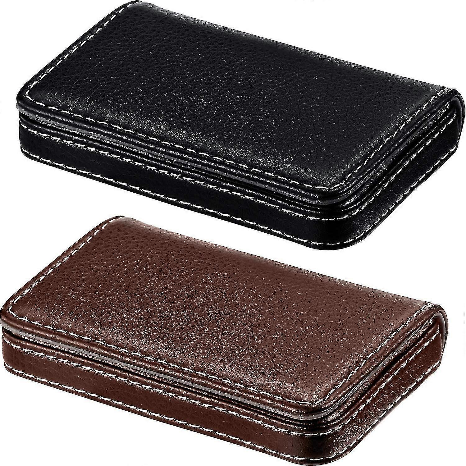 2 Piece Business Card Holder Wallet, Pu Leather Business Card Holder, Magnetic Business Card Holder