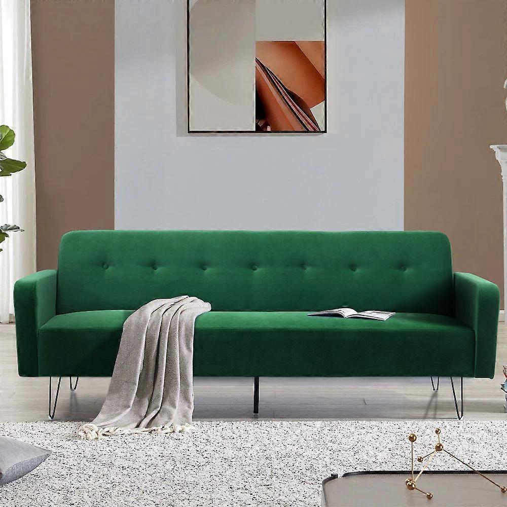 3-Seater Sofa Bed Convertible Linen Upholstered Sleeper Sofa - Green