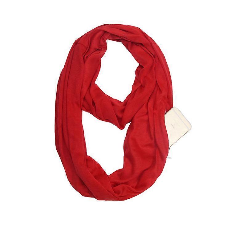 Solid Color Scarf With Hidden Zipper Pocket For Women - Lightweight Travel Neck Wrap