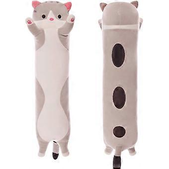 Cat Soft Pillow Plush Long Throw Pillow Cotton Kitten Pillow Cute Plush Doll Toy Gift for Kids Girlfriend (Grey, 50cm/19.68in1set)