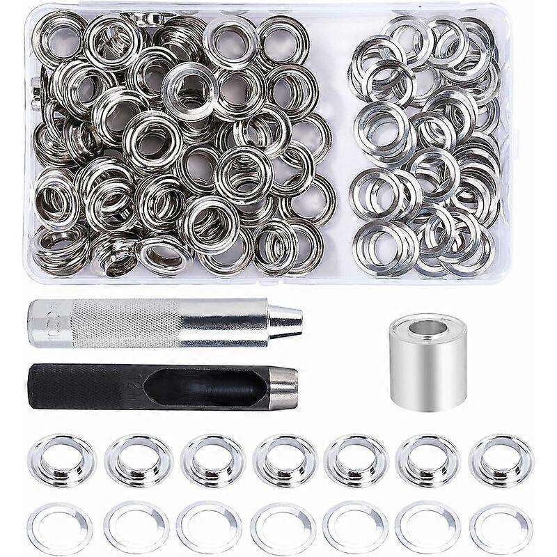 Grommet Kit Eyelets Tools 14mm 100 Sets Eyelets with 3pcs Grommet Eyelet Tools and Storage Box for DIY Fabric Tarp Craft