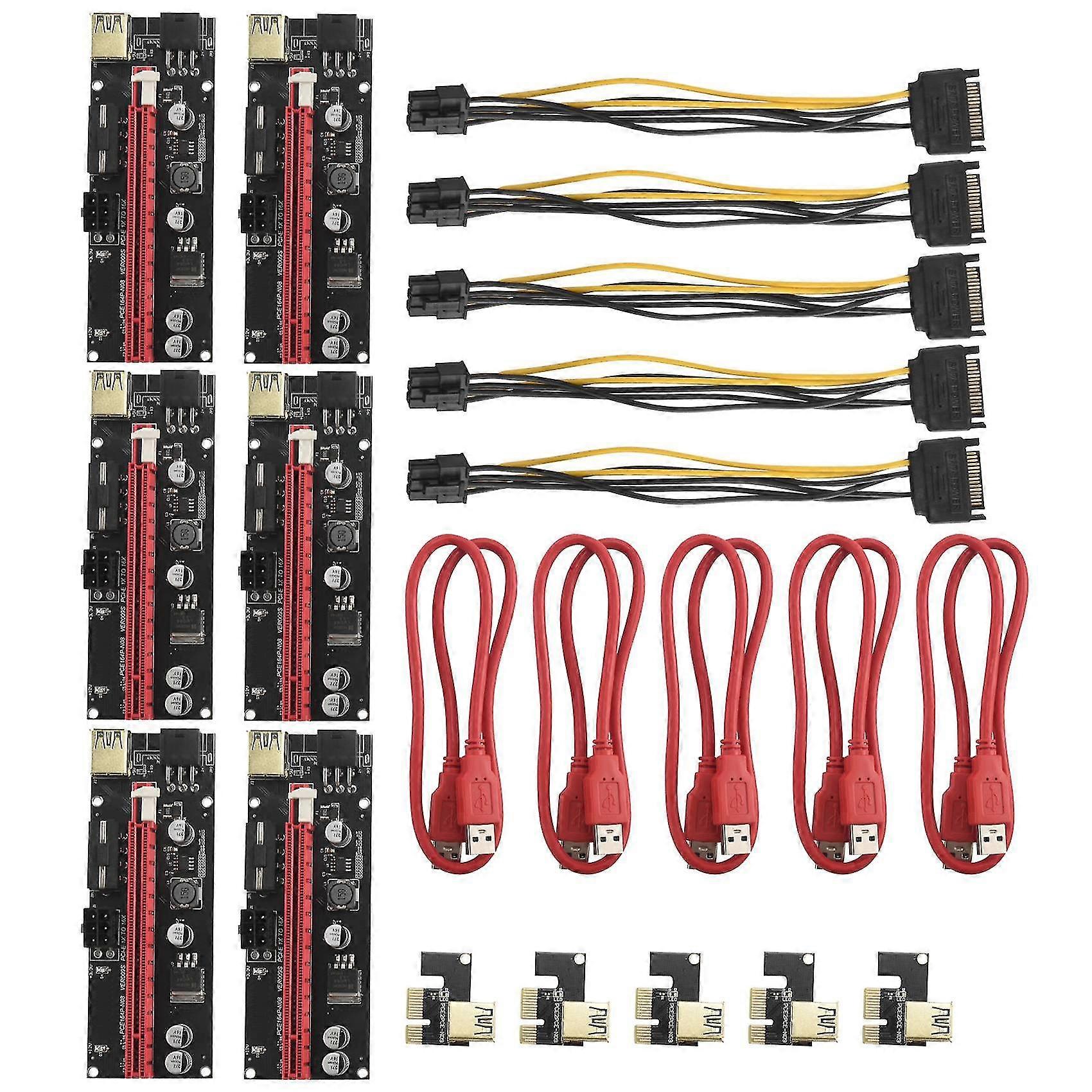 6pcs Ver009 Usb 3.0 Pci-e Riser Ver 009s Express 1x To 16x Extender Riser Adapter Card Sata 15pin T