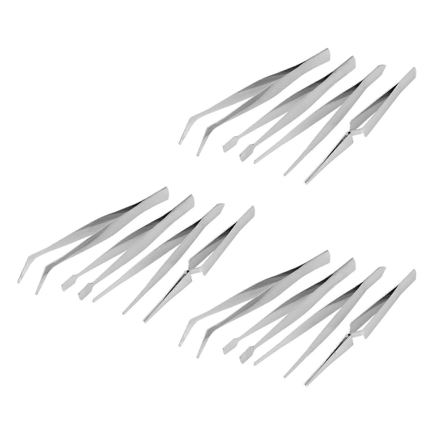 12Pcs Precision Tweezers Stainless Steel Thick Electronics Forceps Eyebrow Tweezers Anti-Skid Makeu