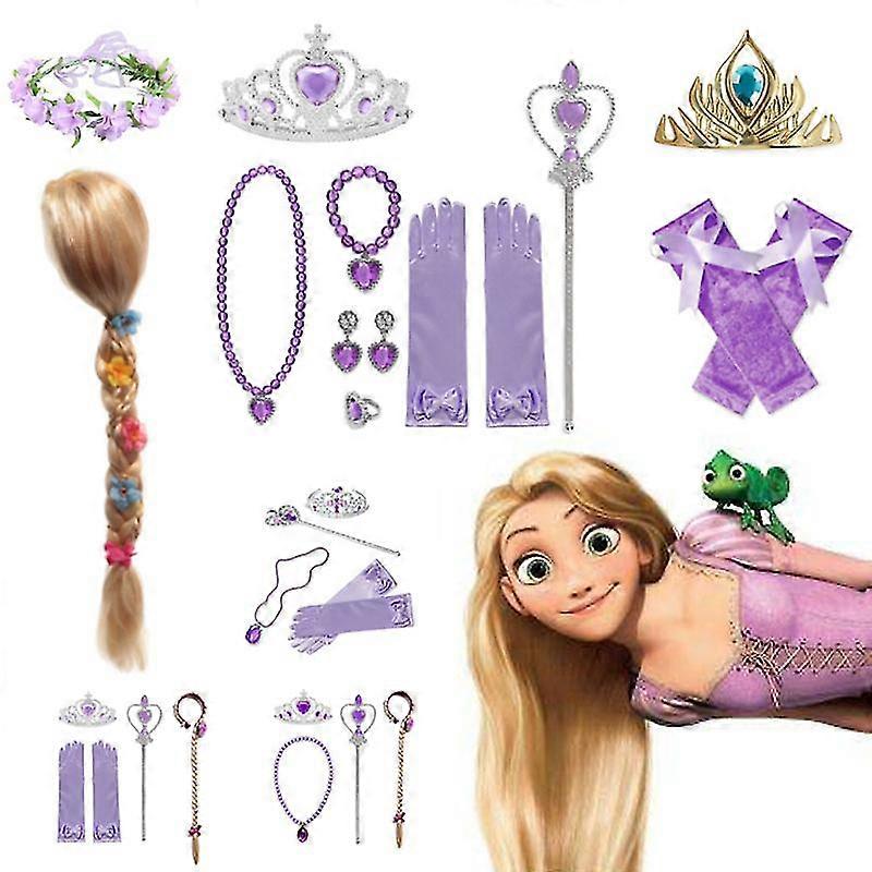 Disney Ραπουνζέλ πριγκίπισσα γάντια ραβδί στέμμα κοσμήματα που Rapunzel περούκα πλεξούδα για πριγκίπισσα φόρεμα ρούχα Cosplay αξεσουάρ