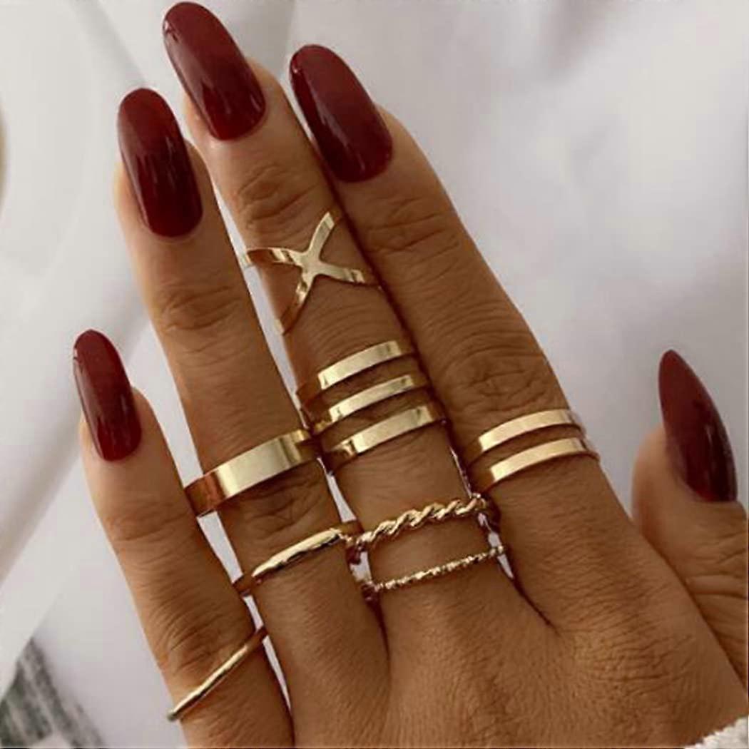 Boho Knuckle Ring Sets Gold Cross Stackable Finger Rings Midi Size Joint Knuckle Ring Sets for Women and Girls 8PCS