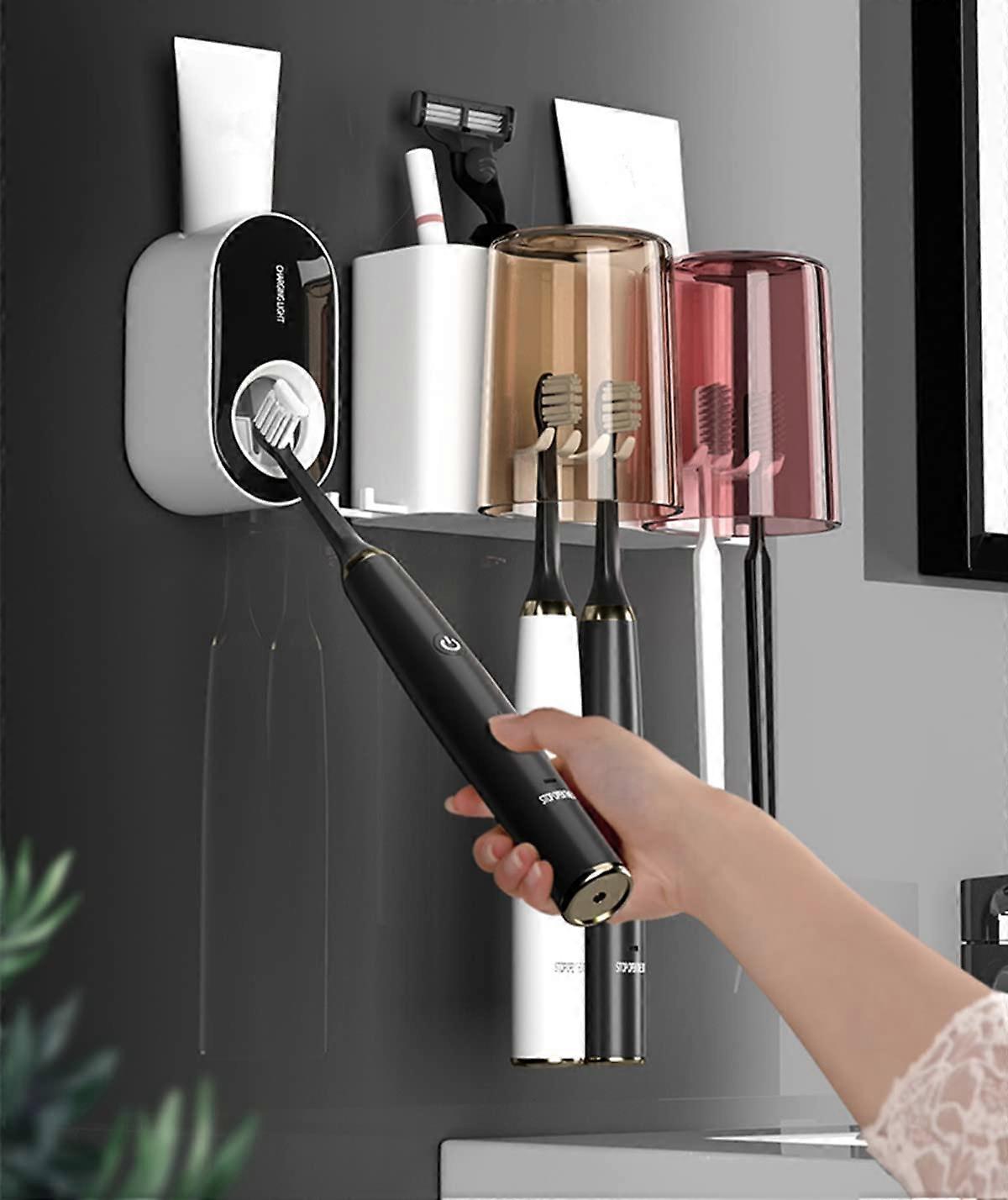 Toothbrush Holders Wall Mounted ,Toothpaste Dispenser,Automatic Toothpaste Dispenser for Bathroom, Bathrooms Countertop Space Saving (2-Cups)