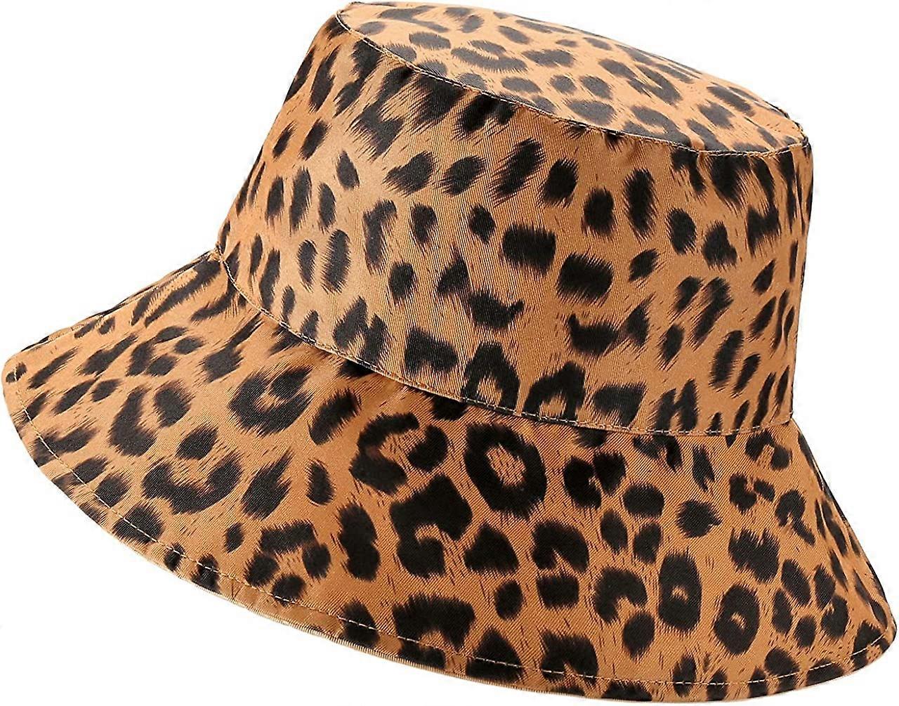 Femmes Reversible Bucket Hat Mode Léopard Pêcheur Chapeaux Packable Floppy Sun Cap