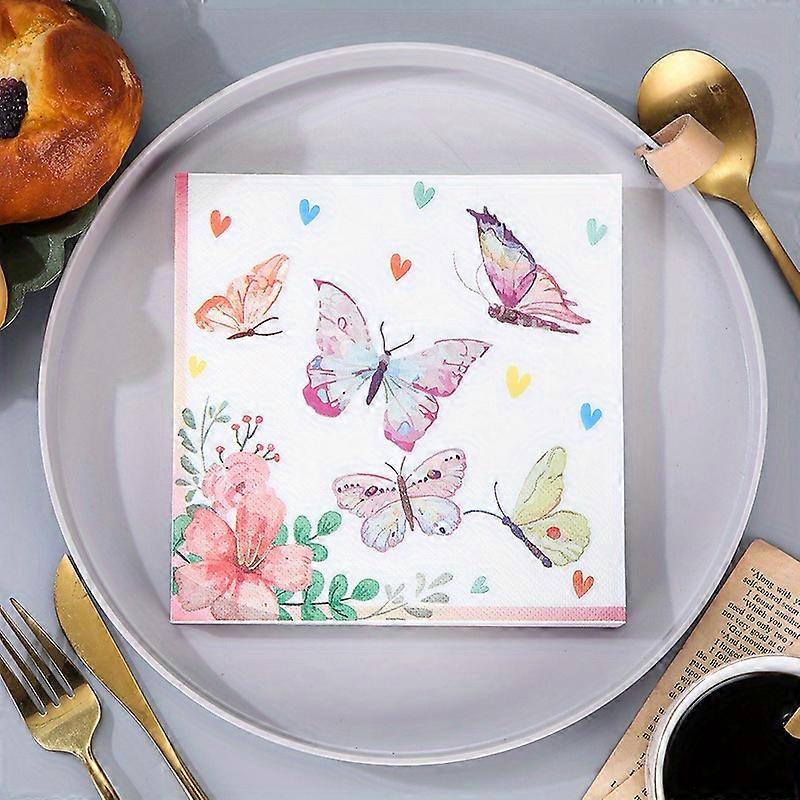 20pcs/set Colorful Butterfly Picnic Party Napkins Suitable For Restaurants And Baking Shops, Applicable To Facial Tissues For Holidays And Parties Eas