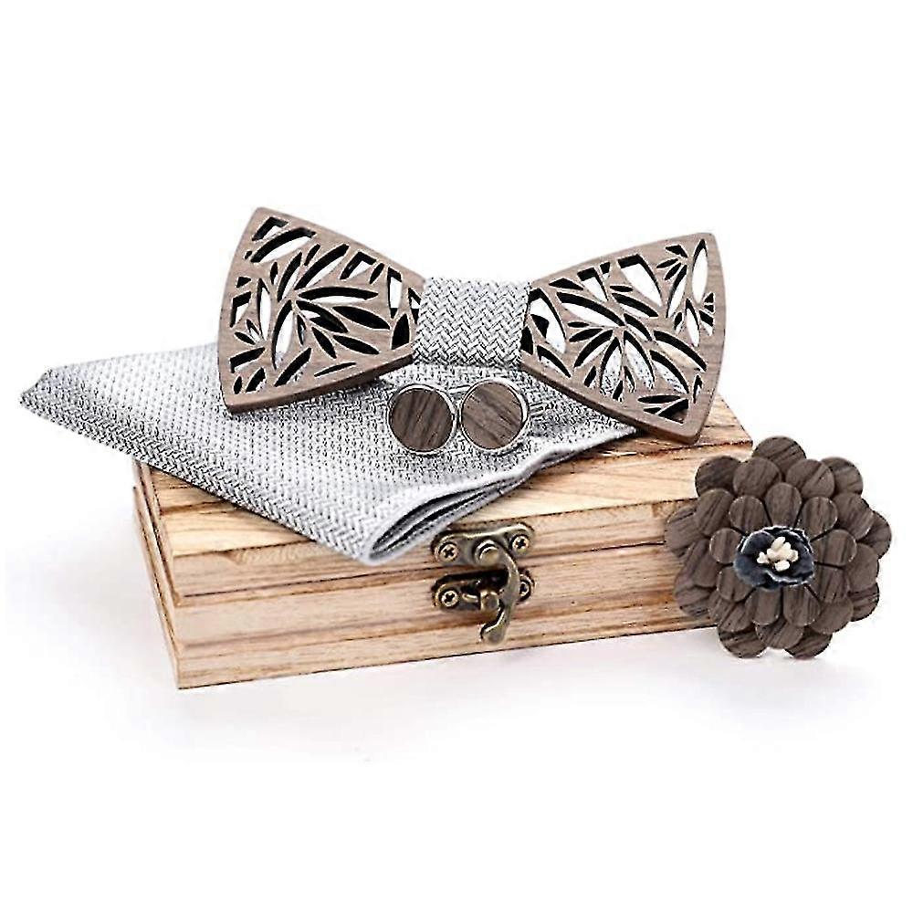 Klassische handgemachte Herren Holz Fliege Fliege Fliege Holz handgemachte Fliege Manschettenknöpfe Corsage Square Schal Set