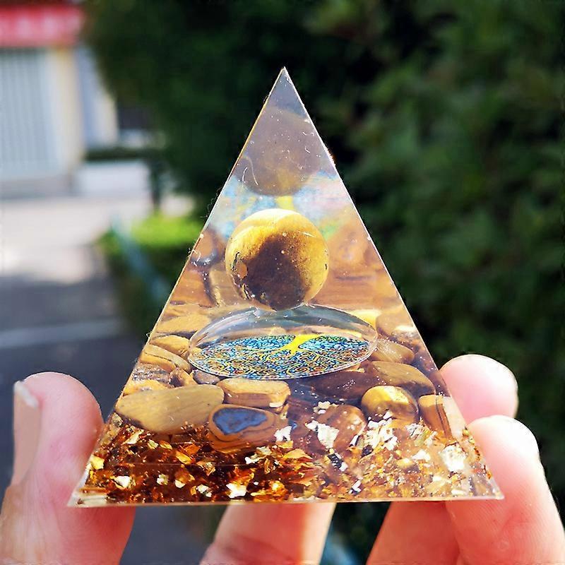 Pyramids Crystals and Stones Tiger Eye with Tree of Life Fengshui Chakra Authentic Reiki Gemstone 5cm Ornament