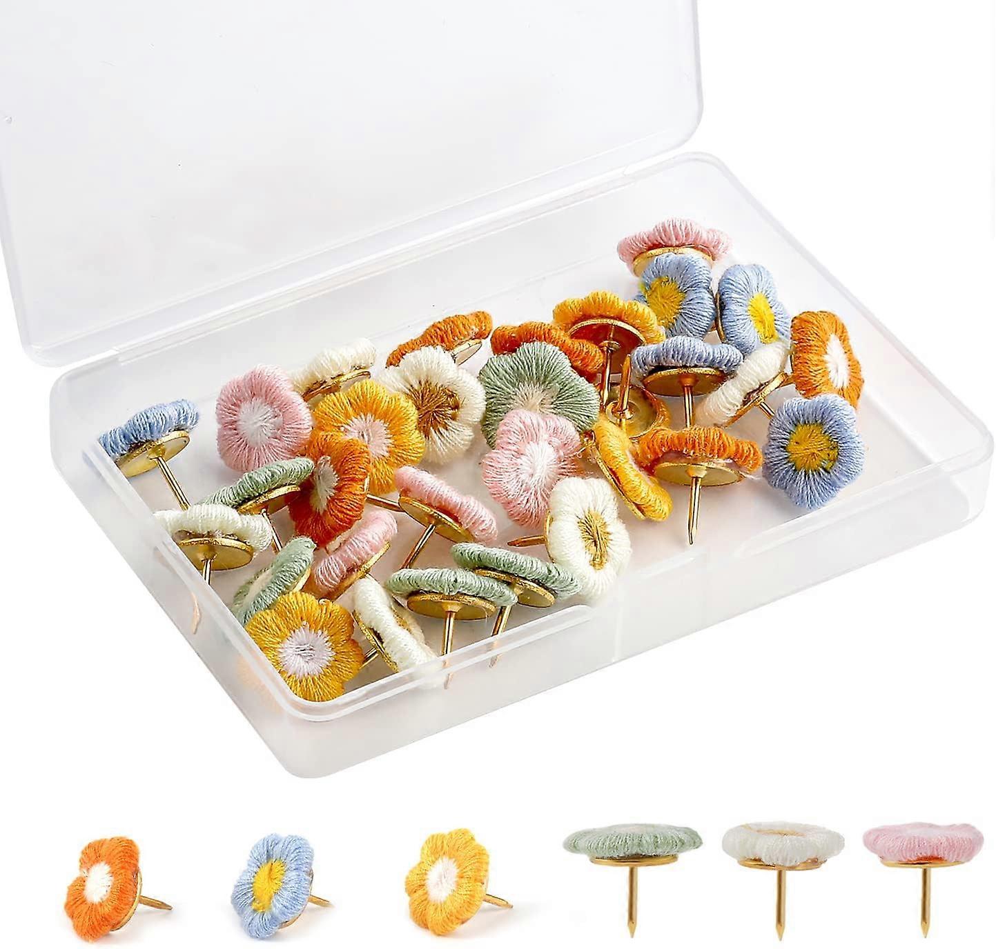 Flower Push Pins, 30pcs, Flower Push Pins Decorative Push Pins Wall Push Pins Colorful Push Pins for Map Cork Board Photo Display Office Home (6 Color