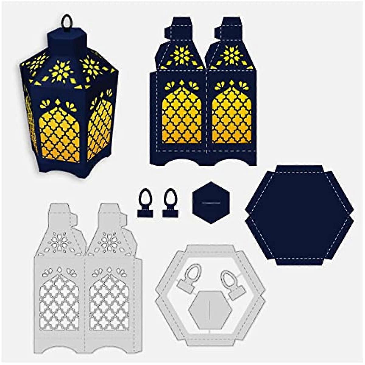 2PCS Lantern Pattern Metal Dies Matte Platinum Cutting Stencils with Hollow Flower Pattern for DIY Scrapbooking Photo Album Decorative 0.8mm Thick