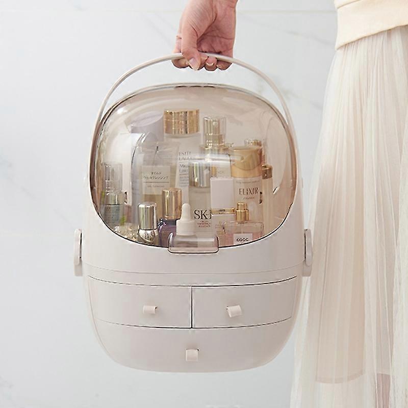 Portable Dust-proof Transparent Round Cosmetic Drawer Type Storage Box
