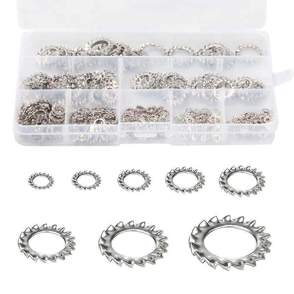 Pojistné podložky 300ks Nerezová pojistná podložka Ozubené podložky Pojistné podložky Sada sortimentu vnějších ozubených podložek (M2.5, M3, M4, M5, M6, M8, M10, M12)