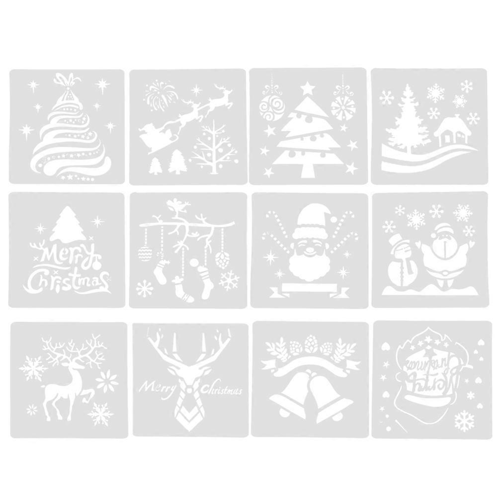 12pcs Xmas Drawing Templates Hollow Painting Stencils Templates Graphics Stencils for Kids DIY Crafts Scrapbooking School Projects