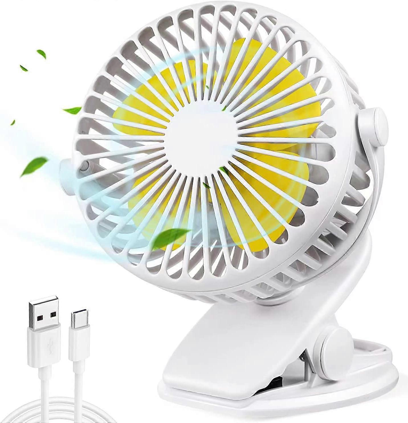 Black Quiet USB Fan, Portable USB Desk Fan with Rechargeable Battery, 3-Speed 360 Rotating Cooling Fan for Stroller, Car