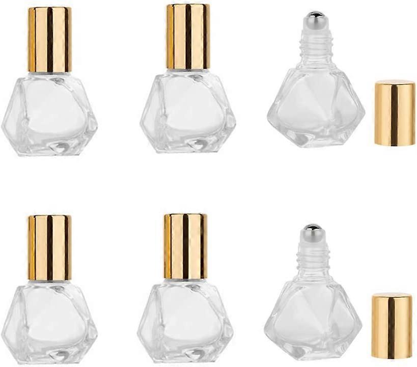 6 pcs 8 ml Glass Roll-On Bottles Refillable Roller Bottle with Stainless Steel Roller Balls Polygonal Cosmetic Containers for Essential Oils Perfumes