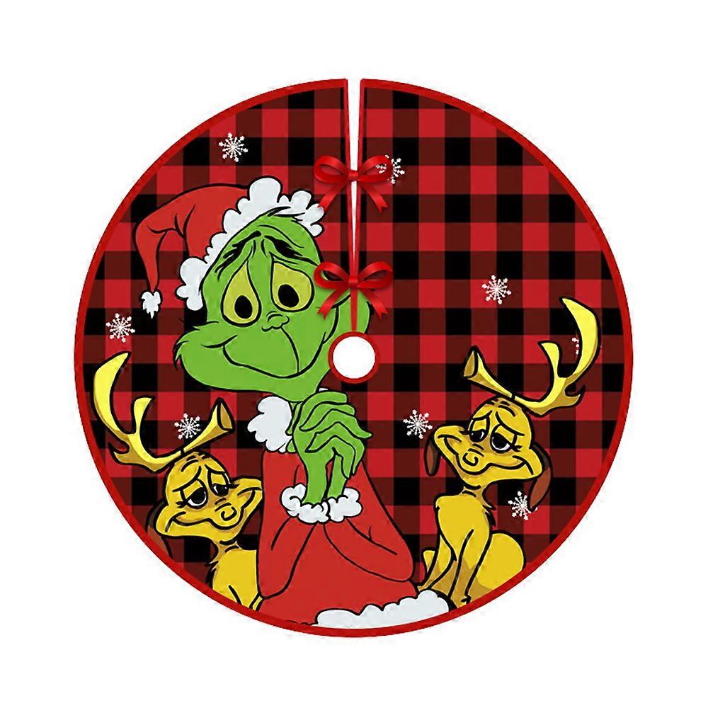 90cm How The Grinch Stole Christmas Tree Skirt Base Floor Mat Cover Festival Party Decor Ornaments