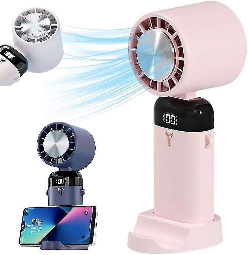 Portable Electric Cooling Folding Fan With Led Digital Display And Mobile Phone Holder 3-gear Adjustable Wind Speed