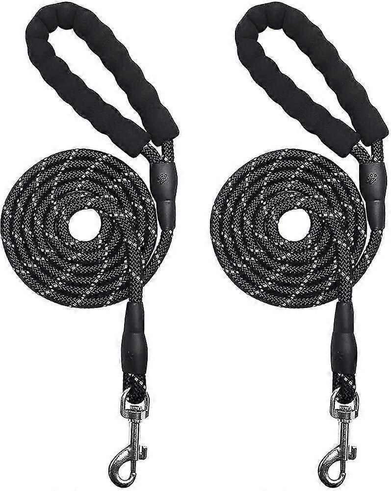 2 Pack 5ft Dog Lead Rope With Comfortable Padded Handle, Reflective Thread Rope