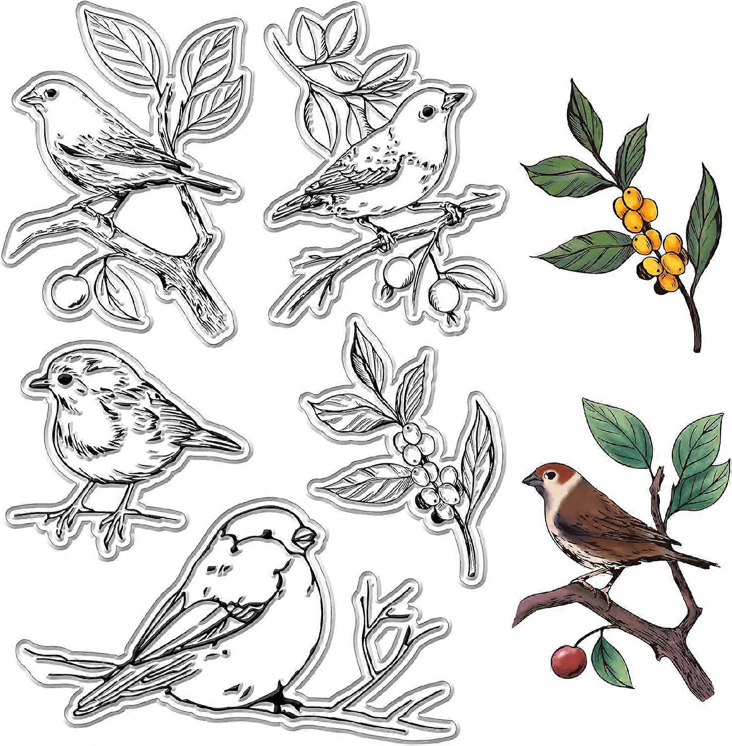 Birds on Branches Clear Stamps Berry Retro Transparent Silicone Stamp Seals for Handmade Photo Album Journaling Card Making Notebook Decor DIY Scrapbo