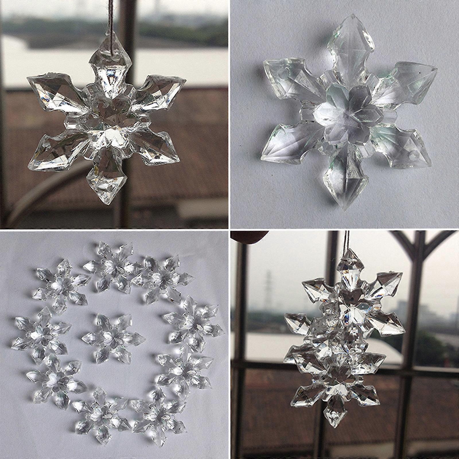10/20Pcs Crystal Snowflakes Christmas Ornaments Xmas Tree Baubles Pendant Hanging Party Home Decor