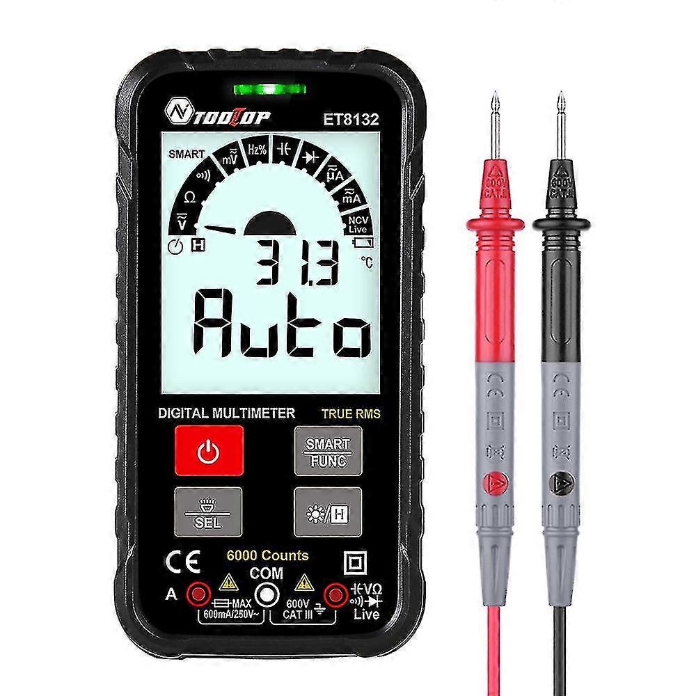 Et8132 Handheld 6000 Counts Trms Digital Multimeter Lcd Display Ac/dc Voltmeter Ammeter Ohmmeter Test With Flash Light