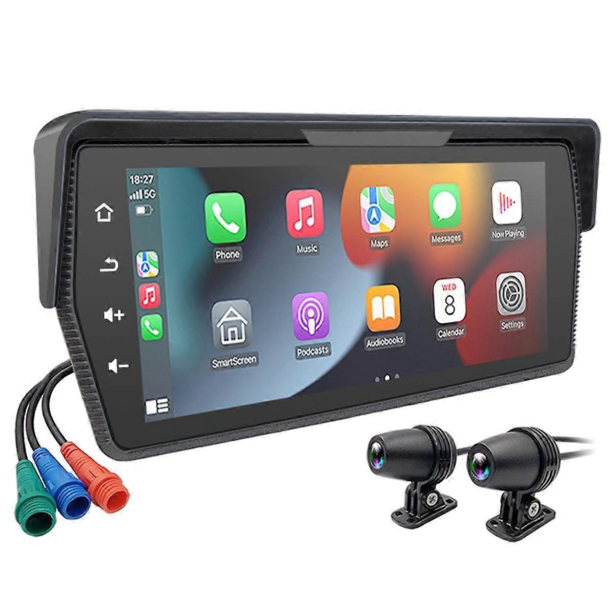 Portable 6.86 Inch Motorcycle DVR Wireless Carplay Android Auto Screen GPS Display Monitor Dual AHD Cameras