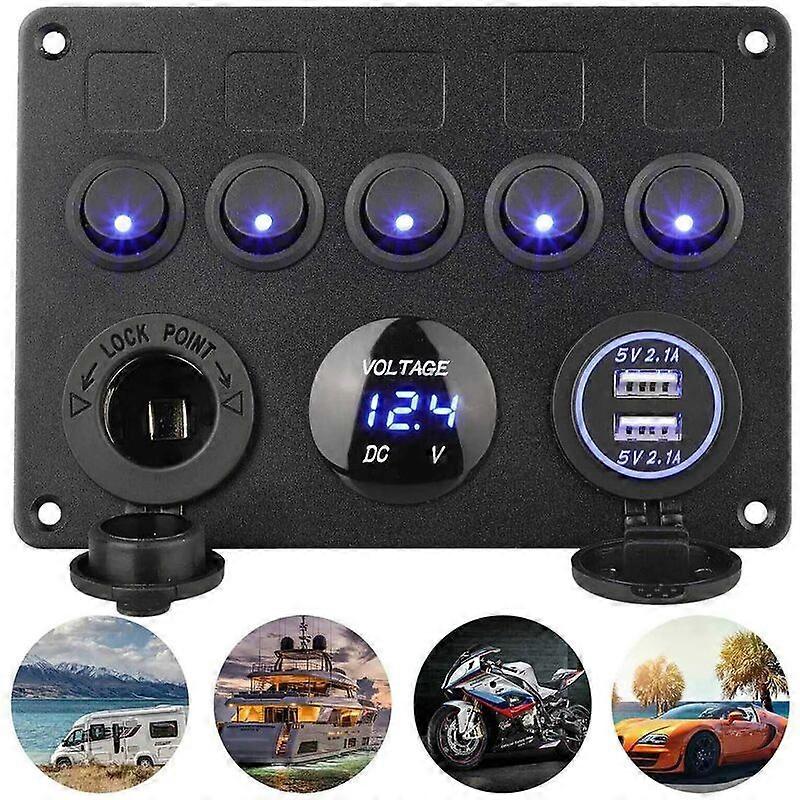 Gang Toggle Switch Panel Toggle Switch Panel Elektrisk panel Båd Bil Vandtæt Dual USB DC 12V / 24V LED Lastbil Trailer Marine Køretøjer SUV Autocamper