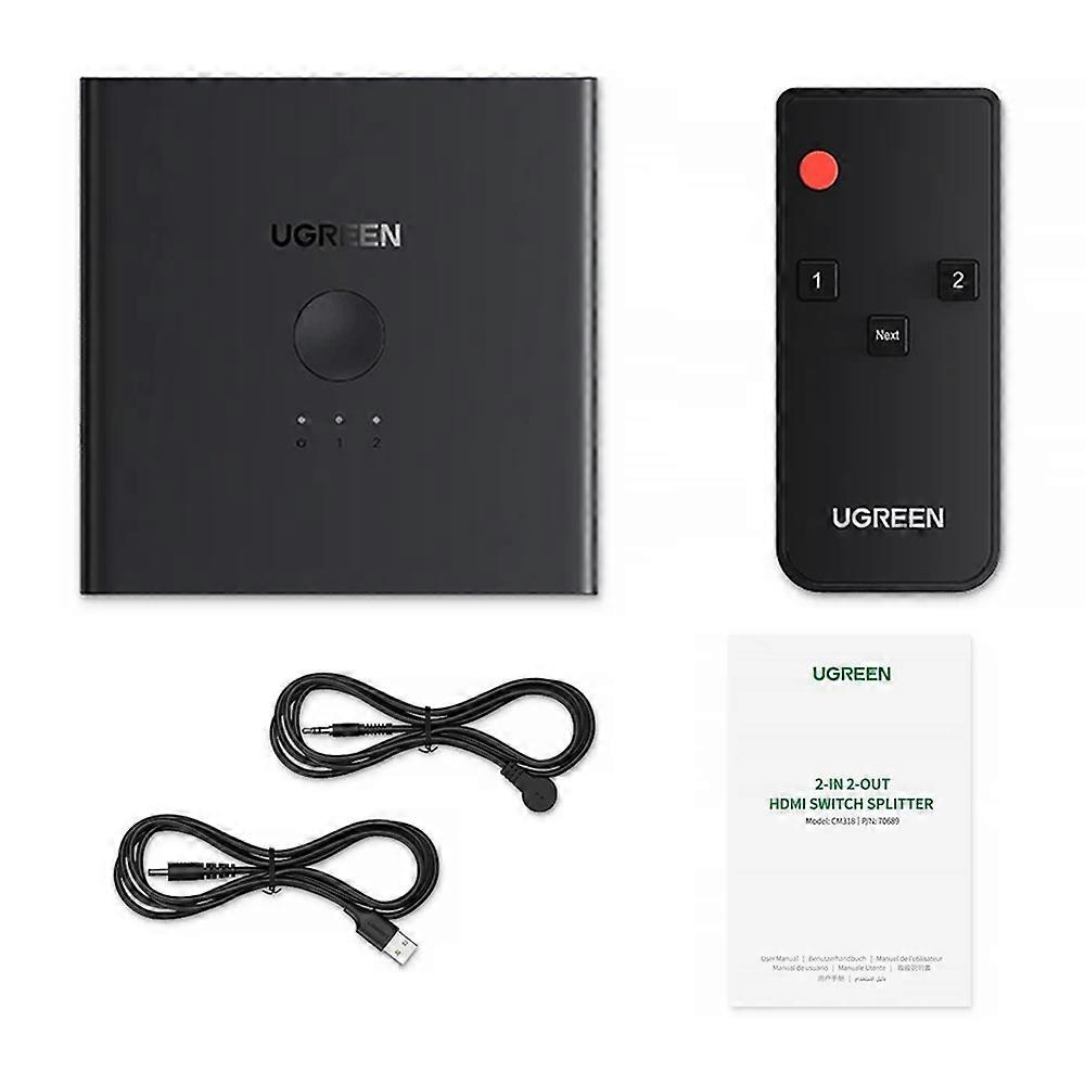 UGREEN 70689 HDMI Switch 2 In 2 Out SPDIF 3.5mm Audio Output 4K 60Hz Ultra HD Adapter