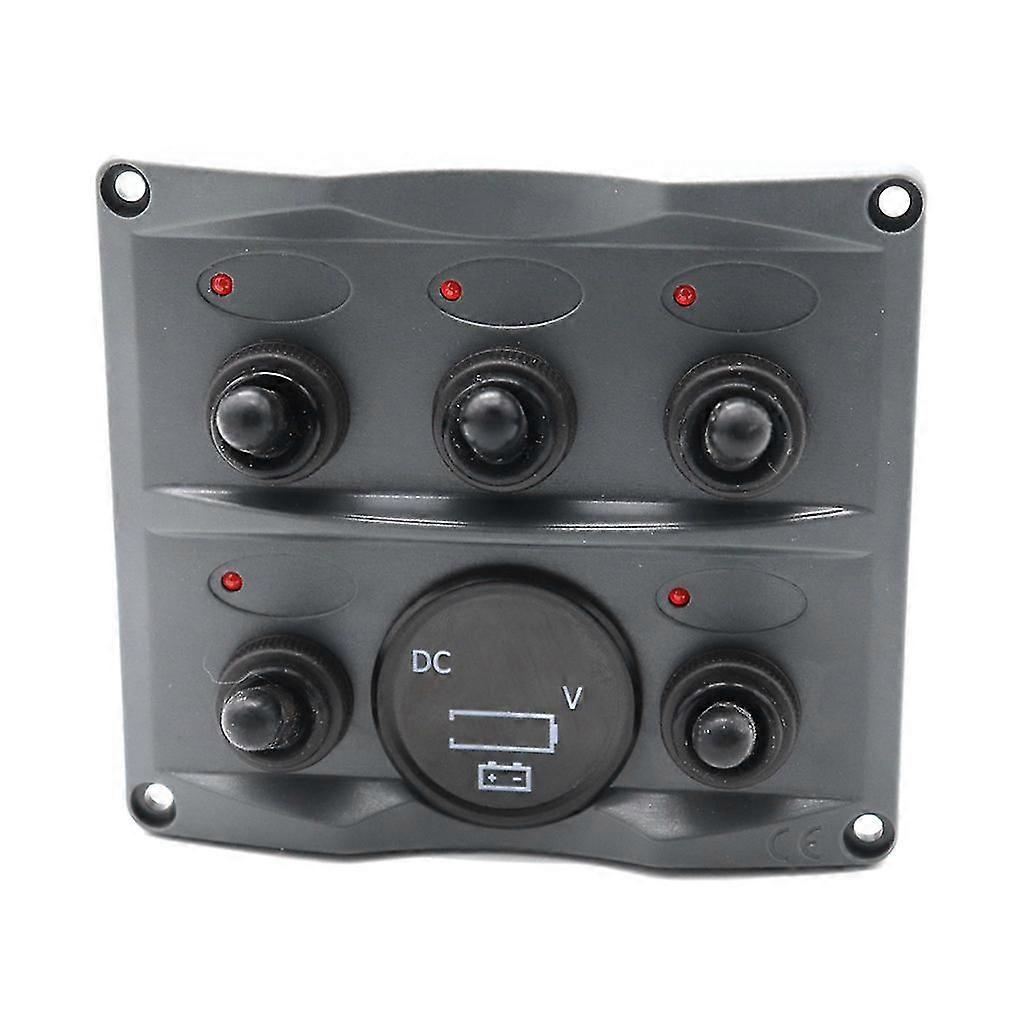Wearproof Marine Boat Yacht Rocker Switch Panel with 5 Buttons Digital Voltmeter