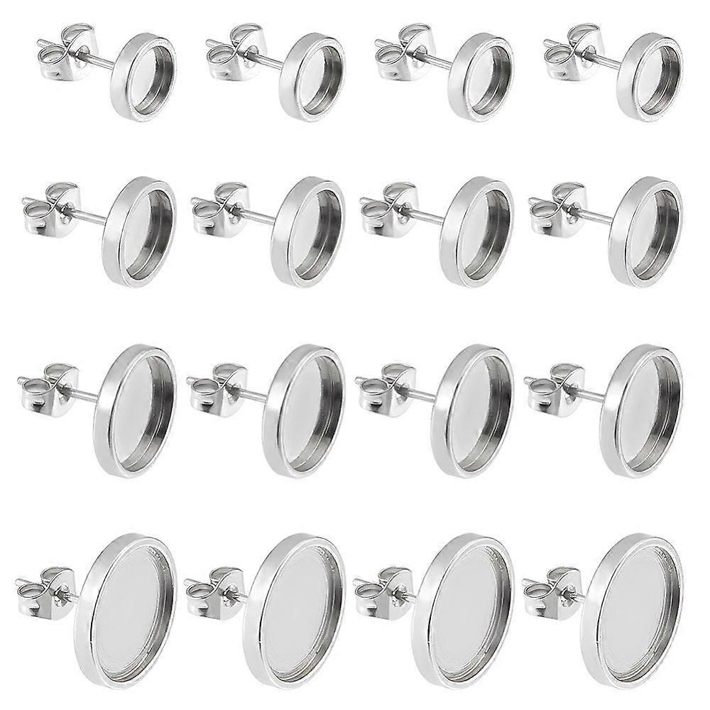 1Box 1 Box 40Pcs Stainless Steel Earring Studs Cabochon Setting Post Cup with Blank Flat Round Bezel Tray 6/8/10/12mm Earring Studs Components for Jew