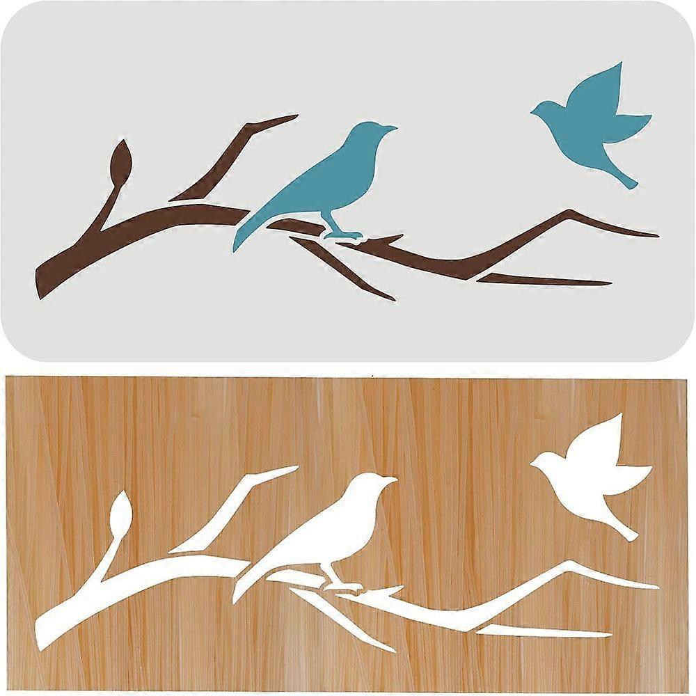 1pc Birds Tree Branches Stencil 30x15cm Reusable Furniture Details Stencil Plastic PET Bird Drawing Stencils Art Craft Stencil for Wall Windows Cabine