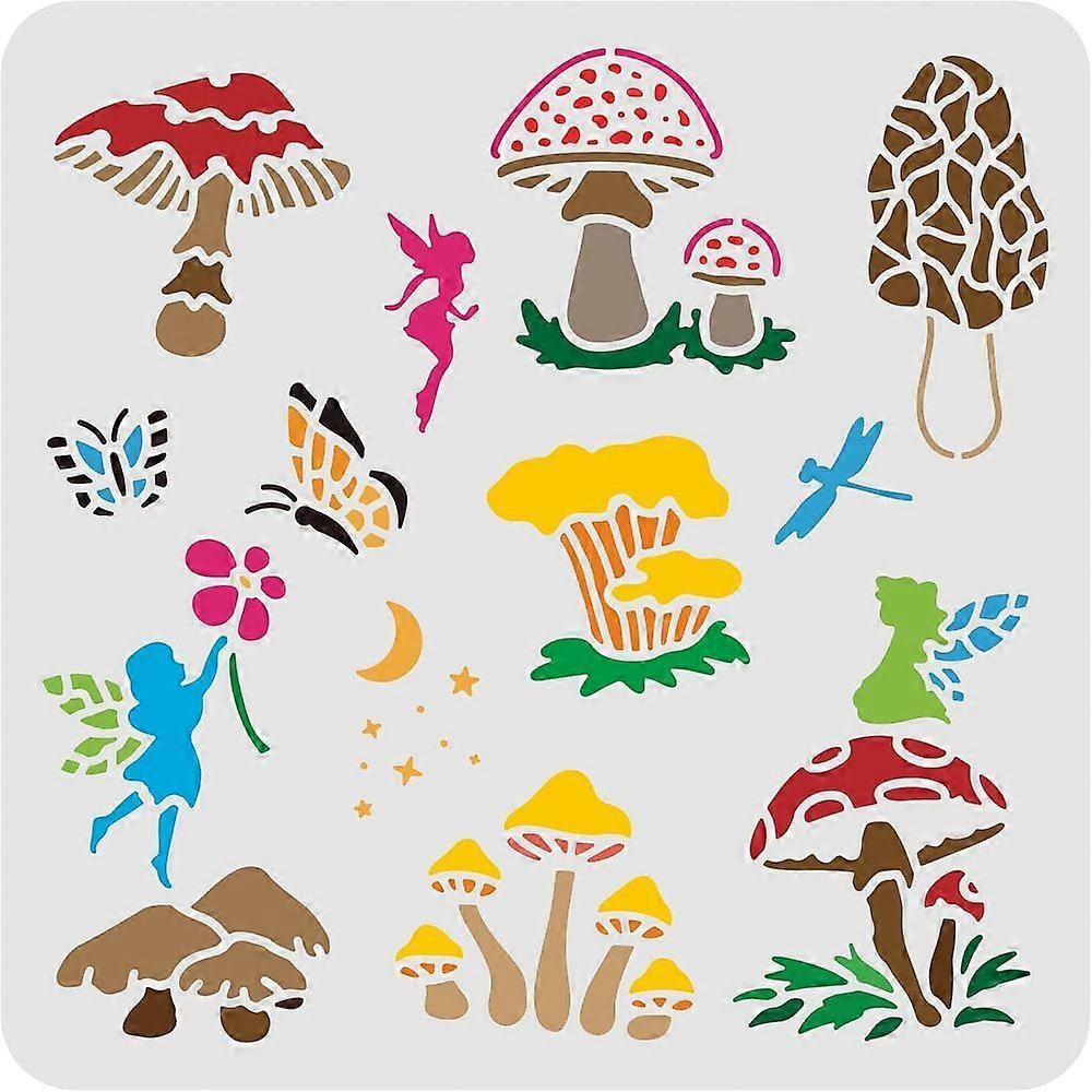 1pc Plastic Reusable Drawing Painting Stencils Templates for Painting on Scrapbook Fabric Tiles Floor Furniture Wood Square Mushroom Pattern 300x300mm