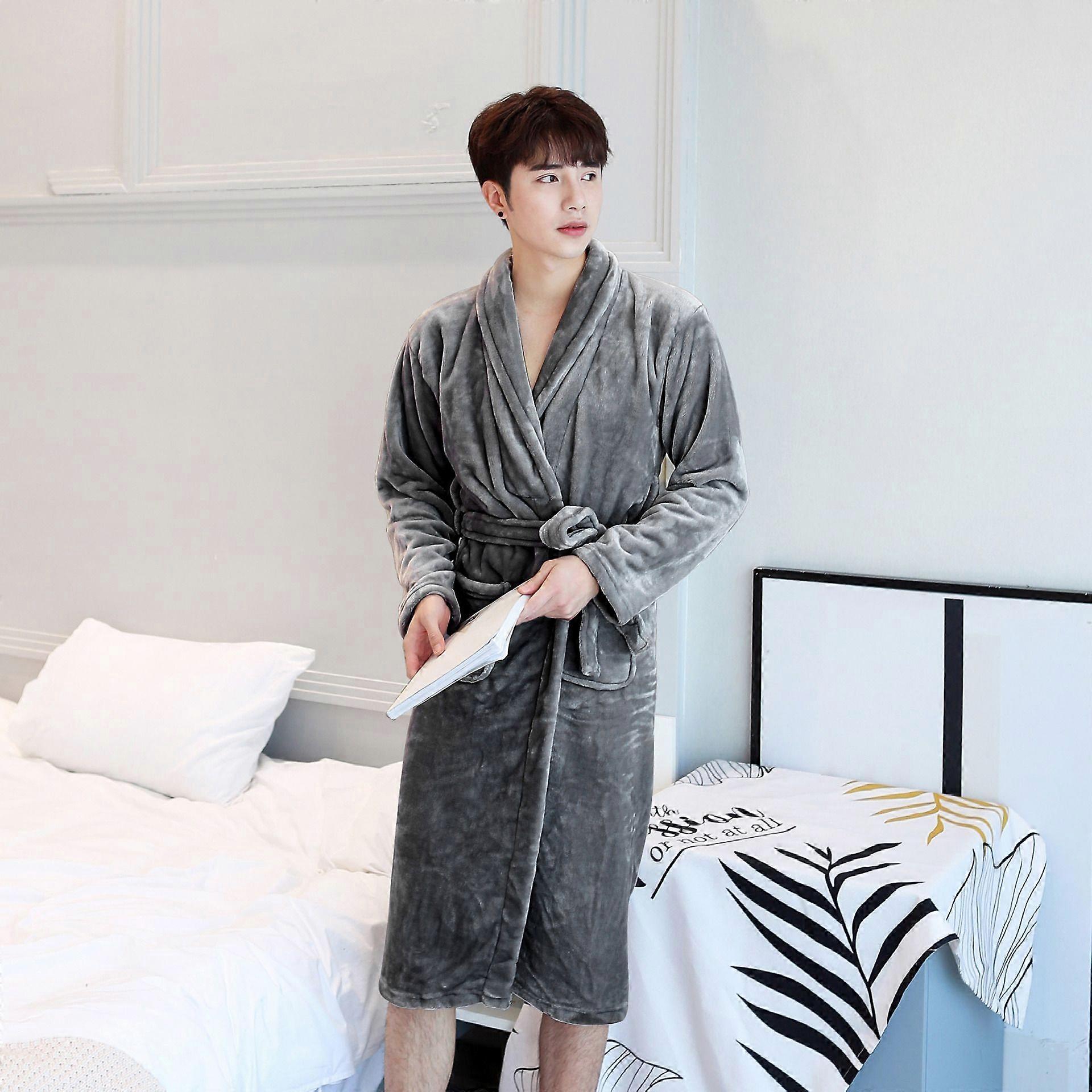 Lovers Dress for Men and Women Warm Super Soft Flannel Coral Fleece Long Bath Robe Mens Kimono Bathrobe Male Dressing Gown Robes
