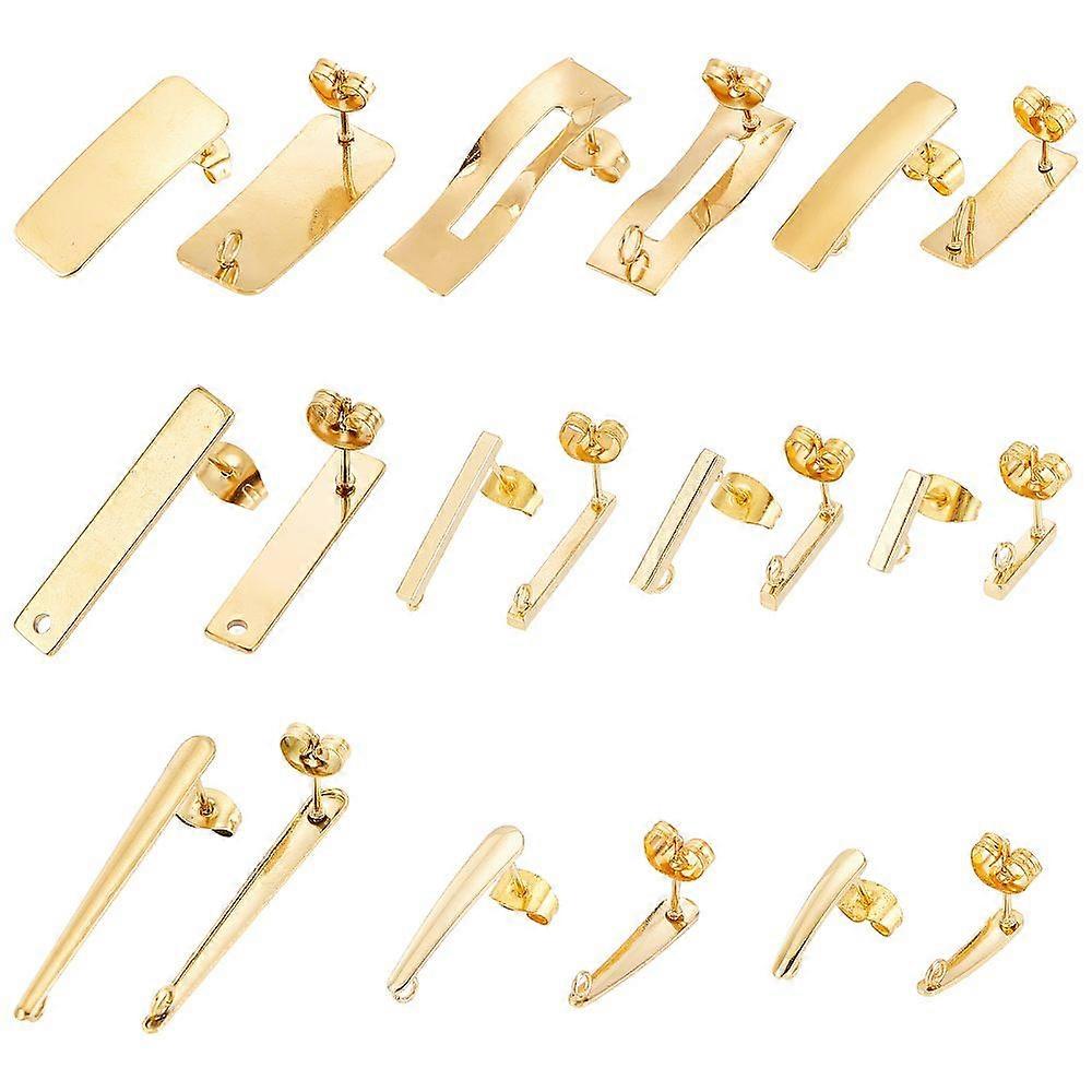 16 Pcs Earrings Posts 8 Styles Rectangle Earring Pin Studs with Butterfly Earring Backs 304 Stainless Steel Stud Earring Findings for DIY Earring Maki